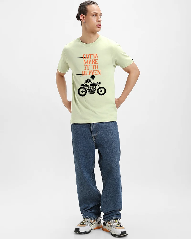 bewakoof  Men's Fog Green Heaven Graphic Printed T-shirt for Men | Best Price UAE